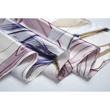 corciova 35 Large Satin Tie Square Tie Silk Like Hair Scarf Wrap Headscarf for Sleeping Purple Heart Piggy Pig Flower Bandana