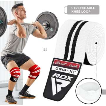 RDX Knee Wraps for Weightlifting, 78” Elasticated Straps Power Lifting Leg Press Support Gym Fitness Squats Workout Men Women