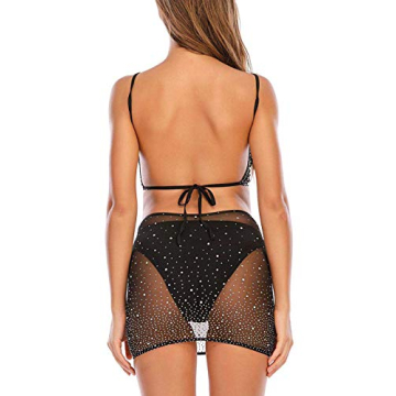 Fstrend Rhinestone Bodysuit Sexy Lingerie Set for Women