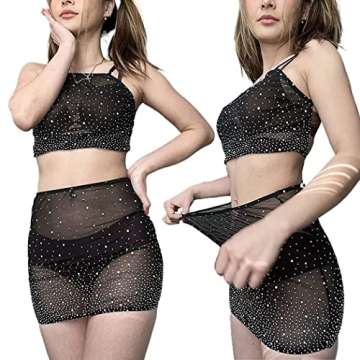 Fstrend Rhinestone Bodysuit Sexy Lingerie Set for Women