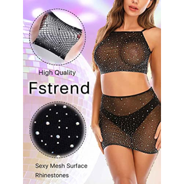 Fstrend Rhinestone Bodysuit Sexy Lingerie Set for Women