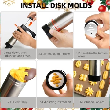 Spritz Cookie Press Gun Kit,13 Cookie Discs+8 Icing Nozzles Perfect for DIY Christmas Cookies and Decorating Cookies,Gifts for Wome(Comes with Cleaning Brush)（black)