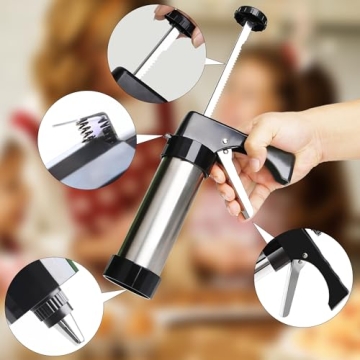 Spritz Cookie Press Gun Kit,13 Cookie Discs+8 Icing Nozzles Perfect for DIY Christmas Cookies and Decorating Cookies,Gifts for Wome(Comes with Cleaning Brush)（black)
