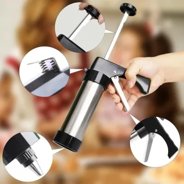 Spritz Cookie Press Gun Kit,13 Cookie Discs+8 Icing Nozzles Perfect for DIY Christmas Cookies and Decorating Cookies,Gifts for Wome(Comes with Cleaning Brush)（black)
