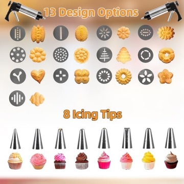 Spritz Cookie Press Gun Kit,13 Cookie Discs+8 Icing Nozzles Perfect for DIY Christmas Cookies and Decorating Cookies,Gifts for Wome(Comes with Cleaning Brush)（black)
