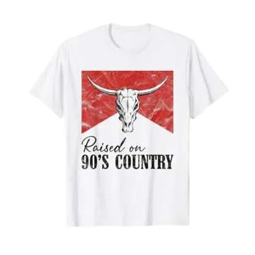 Vintage Western Bull Skull Raised On 90's Country Music T-Shirt