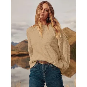 ANRABESS Women's Casual Fuzzy Knit Sweater for Fall 2024