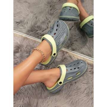 SOSOWHLTE Men's and Women's Arch Support Clogs Garden Shoes Slip-on Outdoor Beach Slippers with Removable Cushion Insole Grey and Green Size 9.5-10.5 Female,8-9 Male