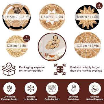 Kokoboho Wall Basket Decor Set - Unique Handcrafted Vietnamese Elegance - 7 Baskets