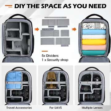 SDYSM Camera Bag Backpack Professional for DSLR SLR Mirrorless Camera Waterproof Laptop Back Pack 14 Inch with Rain Cover Anti Theft Travel Case Large Capacity Photography Backpack Black