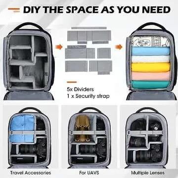 SDYSM Camera Bag Backpack Professional for DSLR SLR Mirrorless Camera Waterproof Laptop Back Pack 14 Inch with Rain Cover Anti Theft Travel Case Large Capacity Photography Backpack Black