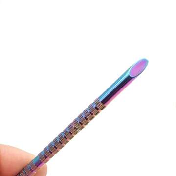 2 Pcs Holographic Stainless Steel Sticks Double Sided Nail Art and Cuticle Pusher Remover Manicure Pedicure Tool