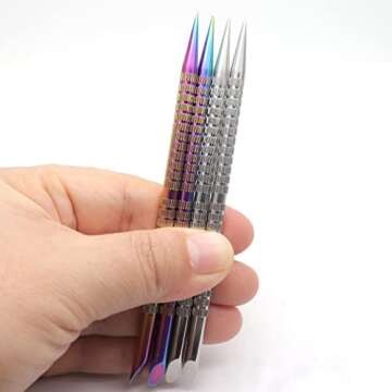 2 Pcs Holographic Stainless Steel Sticks Double Sided Nail Art and Cuticle Pusher Remover Manicure Pedicure Tool