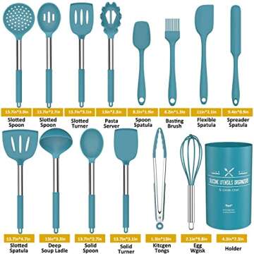 15 Pcs Silicone Cooking Utensils Kitchen Utensil Set - Umite Chef 446°F Heat Resistant Stainless St...
