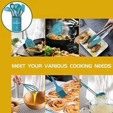 15 Pcs Silicone Cooking Utensils Kitchen Utensil Set - Umite Chef 446°F Heat Resistant Stainless Steel Handles Kitchen Gadgets Tools Set for Nonstick Cookware(Blue)