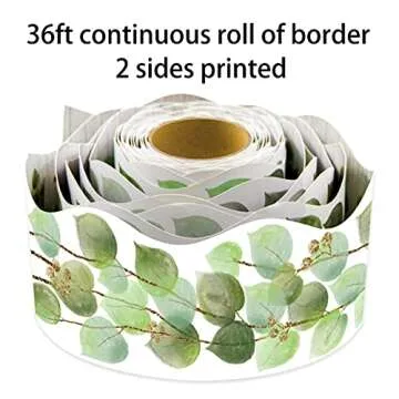 Eucalyptus Die-Cut Border Trim 36ft Per Roll Two Sided Printed Leaves Border Farmhouse Classroom Decor Back to School Eucalyptus Classroom Decoration
