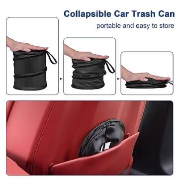 Kincown Car Trash Can, 2 Packs Mini Collapsible Pop-up Car Garbage Can, Waterproof Hanging Car Trash Bag with Velcro, Car Trash Bin, Black