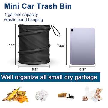 Kincown Car Trash Can, 2 Packs Mini Collapsible Pop-up Car Garbage Can, Waterproof Hanging Car Trash Bag with Velcro, Car Trash Bin, Black