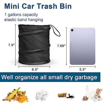 Kincown Car Trash Can, 2 Packs Mini Collapsible Pop-up Car Garbage Can, Waterproof Hanging Car Trash Bag with Velcro, Car Trash Bin, Black