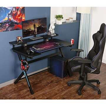 JJS 48" Home Office Gaming Computer Desk with Removable Monitor Stand, R Shaped Large Gamer Workstat...