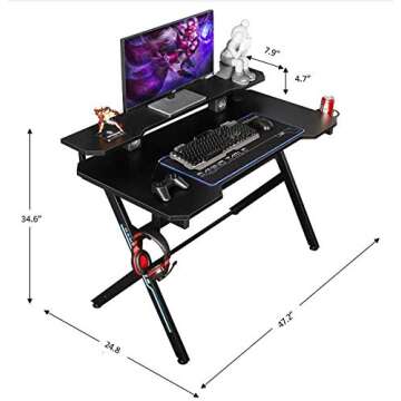 JJS 48" Home Office Gaming Computer Desk with Removable Monitor Stand, R Shaped Large Gamer Workstation PC Table with Cup Holder Headphone Hook Speaker Storage Free Mouse pad, Black
