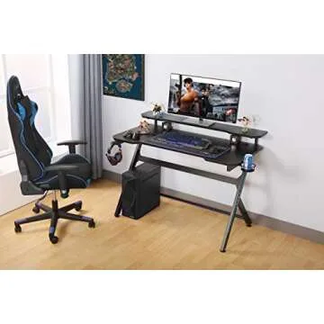 JJS 48" Gaming Desk with Monitor Stand and Cup Holder