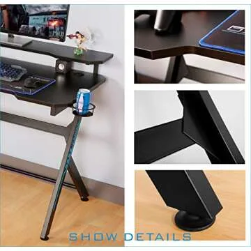 JJS 48" Gaming Desk with Monitor Stand and Cup Holder
