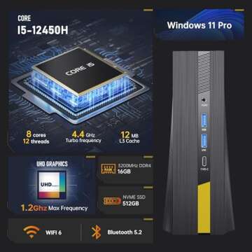 Mini PC Intel i5-12450H 16GB RAM, 512GB SSD for Office