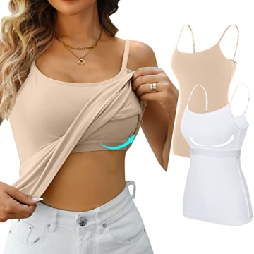 V FOR CITY Shelf Bra Tank Tops for Women Adjustable Spaghetti Strap Camisole Summer Cotton Cami 2 Pa...