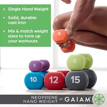 Gaiam Dumbbell Hand Weight (Sold in Singles) - Neoprene Coated Exercise & Fitness Dumbbell for Home ...