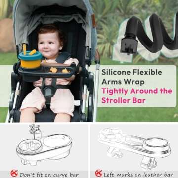 Boffinby Universal Stroller Snack Tray, Cup Holder Tray with Silicone Flexible Arms Grip, Universal Stroller Snack Tray Attachment for Baby & Toddler, Stroller Accessories, Snacking On The Go