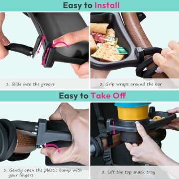 Boffinby Universal Stroller Snack Tray, Cup Holder Tray with Silicone Flexible Arms Grip, Universal Stroller Snack Tray Attachment for Baby & Toddler, Stroller Accessories, Snacking On The Go