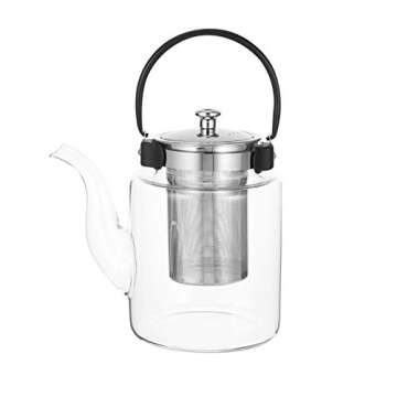 Hemoton Stainless Steel Glass Teapot 1500ml Heat Resistant Loose Tea Glass Infuser Kettle Tea Coffee...