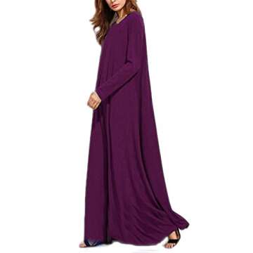 Kidsform Women's Casual Maxi Dress Long Sleeve Loose Kaftan Party Long Dresses with Pockets