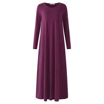 Kidsform Women's Casual Maxi Dress Long Sleeve Loose Kaftan Party Long Dresses with Pockets