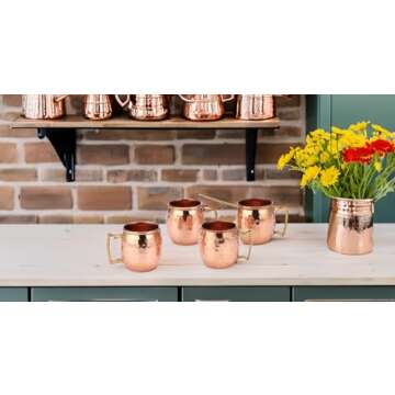 PARIJAT HANDICRAFT 2 Oz. Solid Copper Mini Moscow Mule Shot Mug, Set of 4 Authentic 100% Solid Copper Hammered Moscow Mule Mug 2-Oz Shot Glass - Set of 4