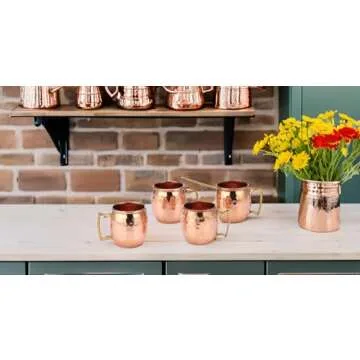 PARIJAT HANDICRAFT 2 Oz. Solid Copper Mini Moscow Mule Shot Mug, Set of 4 Authentic 100% Solid Copper Hammered Moscow Mule Mug 2-Oz Shot Glass - Set of 4
