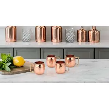 PARIJAT HANDICRAFT 2 Oz. Solid Copper Mini Moscow Mule Shot Mug, Set of 4 Authentic 100% Solid Copper Hammered Moscow Mule Mug 2-Oz Shot Glass - Set of 4