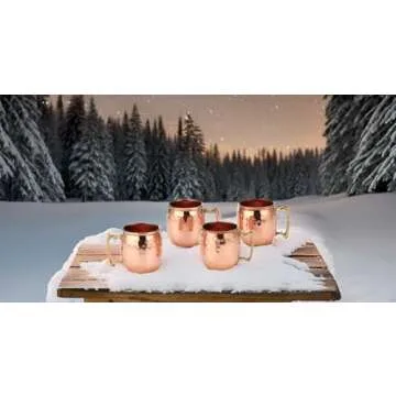 PARIJAT HANDICRAFT 2 Oz. Solid Copper Mini Moscow Mule Shot Mug, Set of 4 Authentic 100% Solid Copper Hammered Moscow Mule Mug 2-Oz Shot Glass - Set of 4