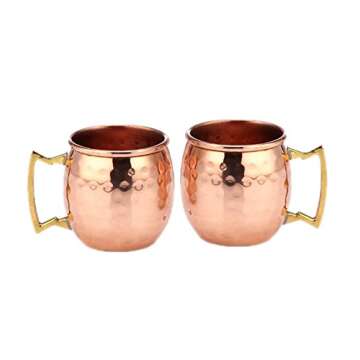 PARIJAT HANDICRAFT 2 Oz. Solid Copper Mini Moscow Mule Shot Mug, Set of 4 Authentic 100% Solid Copper Hammered Moscow Mule Mug 2-Oz Shot Glass - Set of 4
