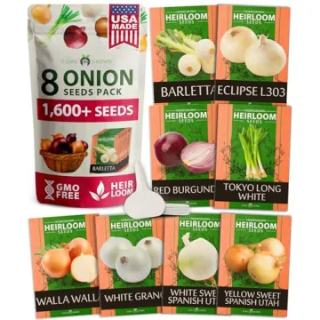 HOME GROWN 8 Onion Seeds for Planting - 1600 Heirloom Onion Seeds - Green Onion, Sweet Onions, Vidal...