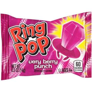 Ring Pop Individually Wrapped Purple Very Berry 30 Count Bulk Lollipop Summer Pack – Very Berry Flavored Lollipop Suckers - Fun Candy Bulk For Party Favors, Bachelorette Parties & Goodie Bags
