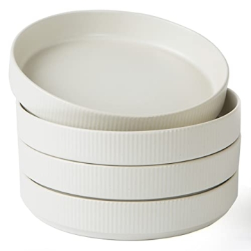 famiware Star 8.25" Pasta Bowls, Large Dinner Bowls Set of 4, Salad Bowl Plates, Shallow Bowls for Eating, Matte White (Full Glaze)