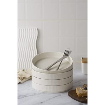 famiware Star 8.25" Pasta Bowls, Large Dinner Bowls Set of 4, Salad Bowl Plates, Shallow Bowls for Eating, Matte White (Full Glaze)