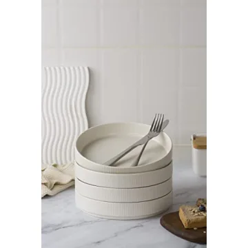 famiware Star 8.25" Pasta Bowls, Large Dinner Bowls Set of 4, Salad Bowl Plates, Shallow Bowls for Eating, Matte White (Full Glaze)