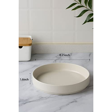 famiware Star 8.25" Pasta Bowls, Large Dinner Bowls Set of 4, Salad Bowl Plates, Shallow Bowls for Eating, Matte White (Full Glaze)