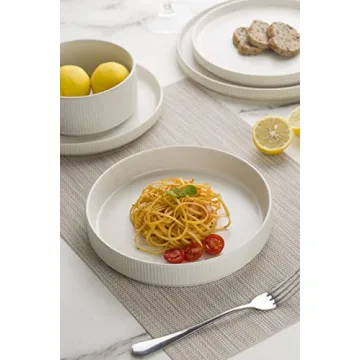 famiware Star 8.25" Pasta Bowls, Large Dinner Bowls Set of 4, Salad Bowl Plates, Shallow Bowls for Eating, Matte White (Full Glaze)