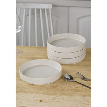 famiware Star 8.25" Pasta Bowls, Large Dinner Bowls Set of 4, Salad Bowl Plates, Shallow Bowls for Eating, Matte White (Full Glaze)