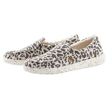 Hey Dude Women's Misty Woven Cheetah Grey Size 9 | Women’s Loafers | Women’s Slip On Shoes | Comfortable & Light-Weight