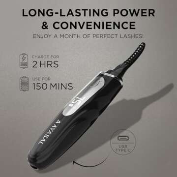 AYASAL Heated Eyelash Curler for Women: Best Electric Lash Curler with 10-Second Fast Curl, Long-Lasting Results - Gentle Eye Care, Perfect Lash Curling Tool